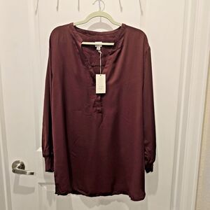 A New Day Women's Burgundy Long Sleeve Tunic Blouse XXL NWT